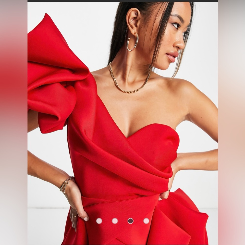 ASOS DESIGN one shoulder origami midi dress NWT - red
